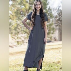 Brigitte Brianna Pocket Maxi Dress, Slate Gray, size M